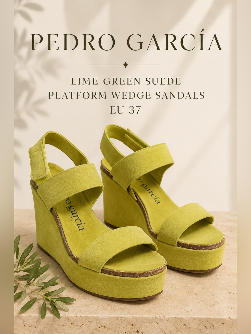 Pedro García Lime Green Suede Platform Wedge Sandals EU 37